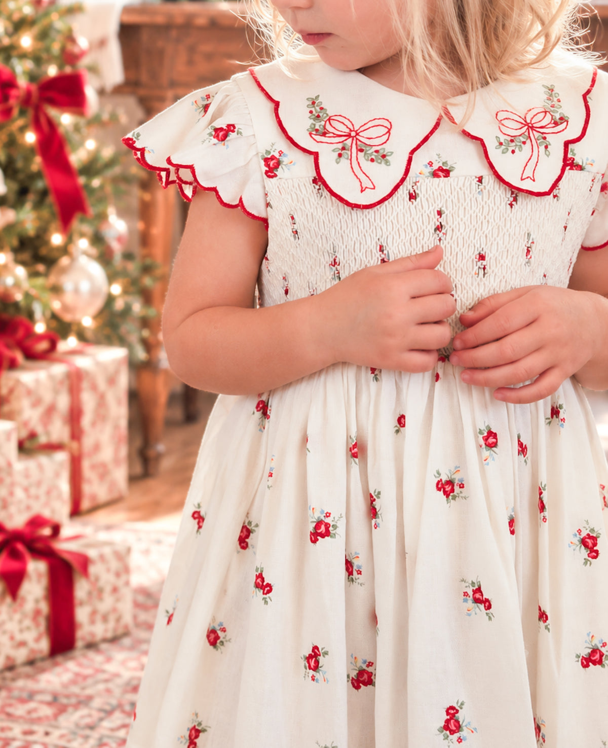 {Sutherby Girls} Signature Smocked Dress ~ Crimson Posy
