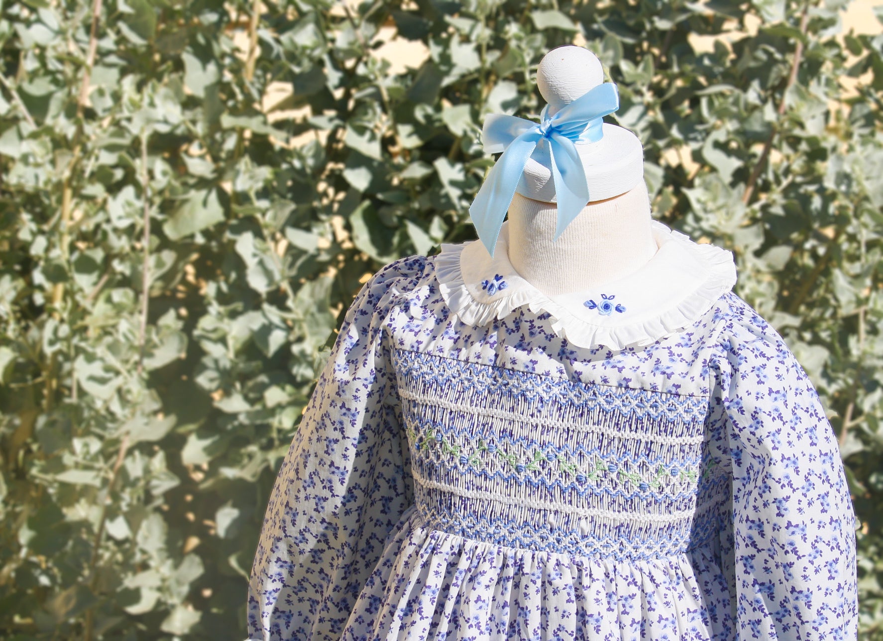 {Sutherby Girls} Signature Smocked Dress ~ Blue Forget Me Nots
