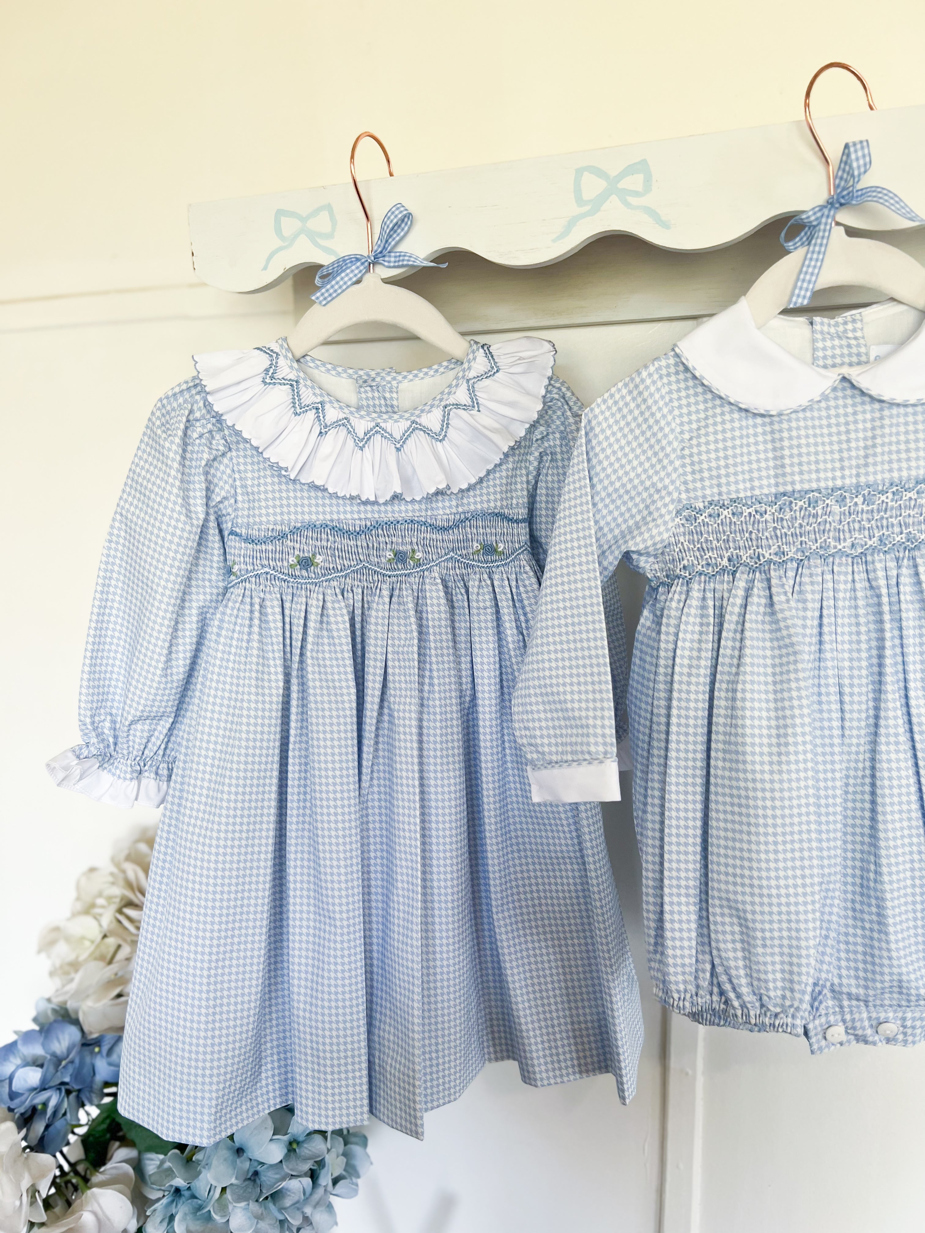 {Sutherby Girls} Signature Smocked Dress ~ Blue Houndstooth