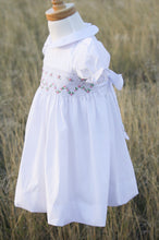 Load image into Gallery viewer, {Sutherby Girls} Signature Smocked Dress ~ White/Pink Rosebuds
