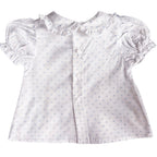 Signature Sutherby Blouse ~ White/Blue Swiss Dot ~ Short-Sleeved