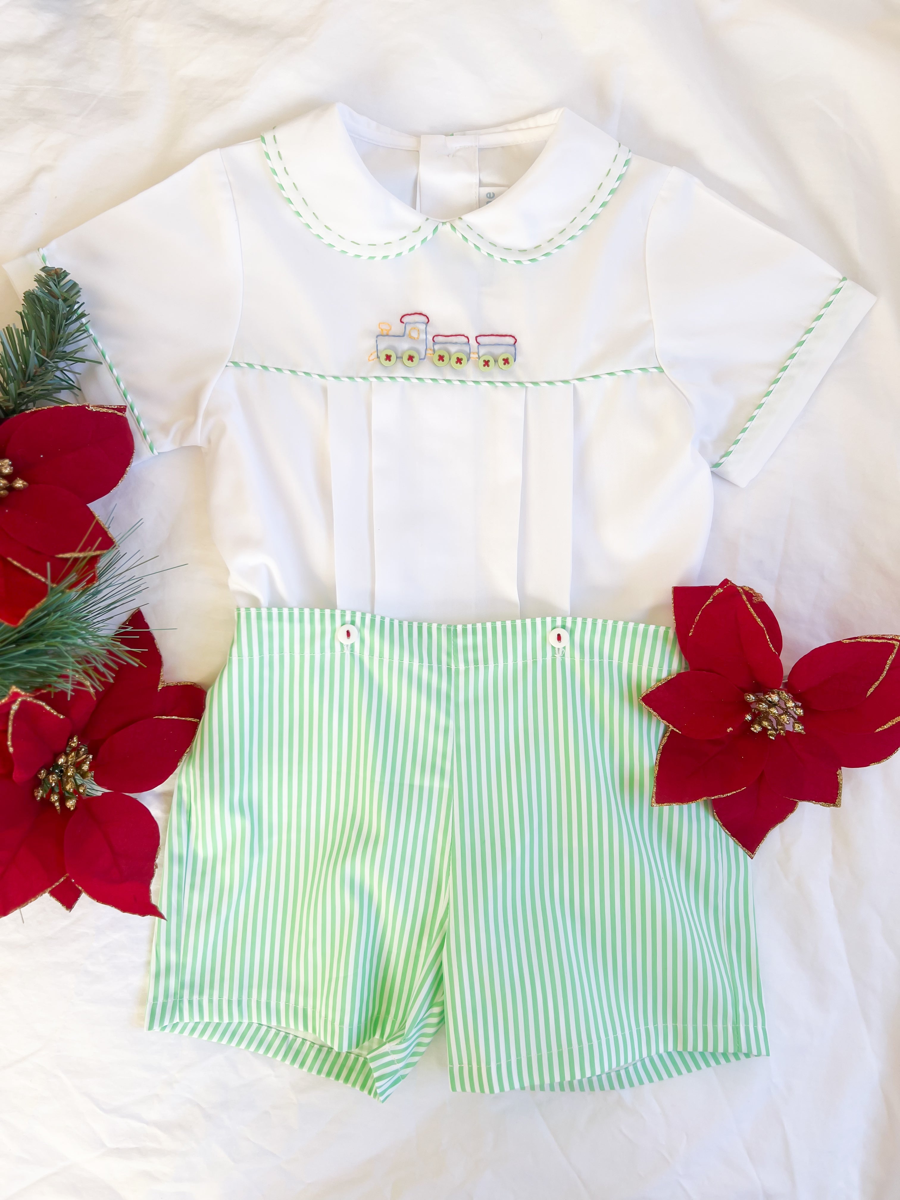 {Sutherby Boys} Festive Train 2pc Set ~ Peppermint Green Striped