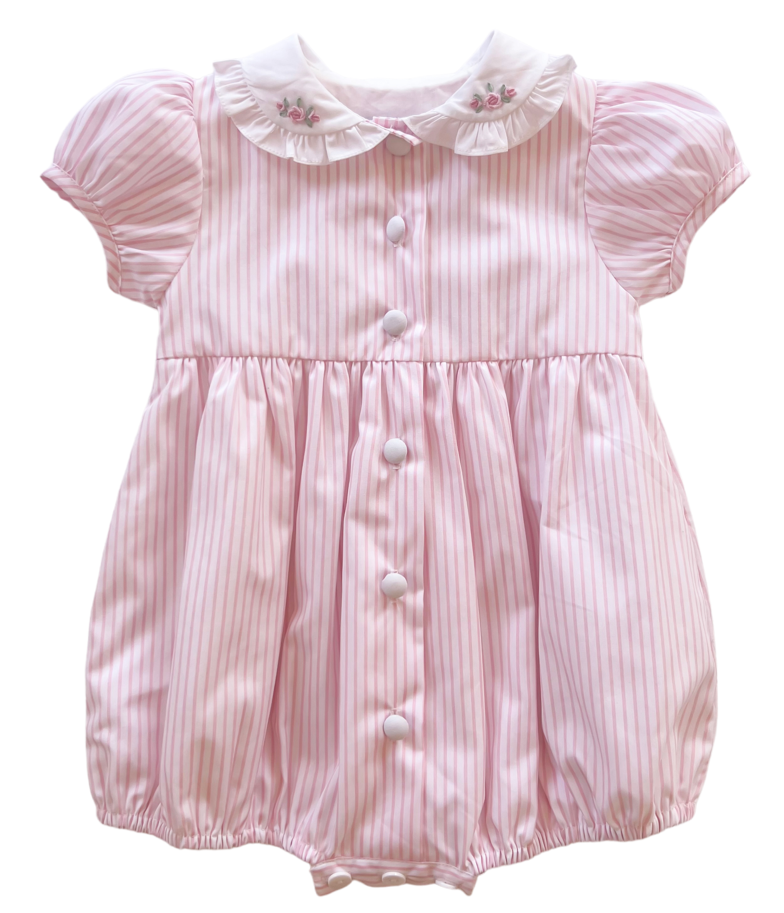 Pastel Pink Striped Embroidered Romper