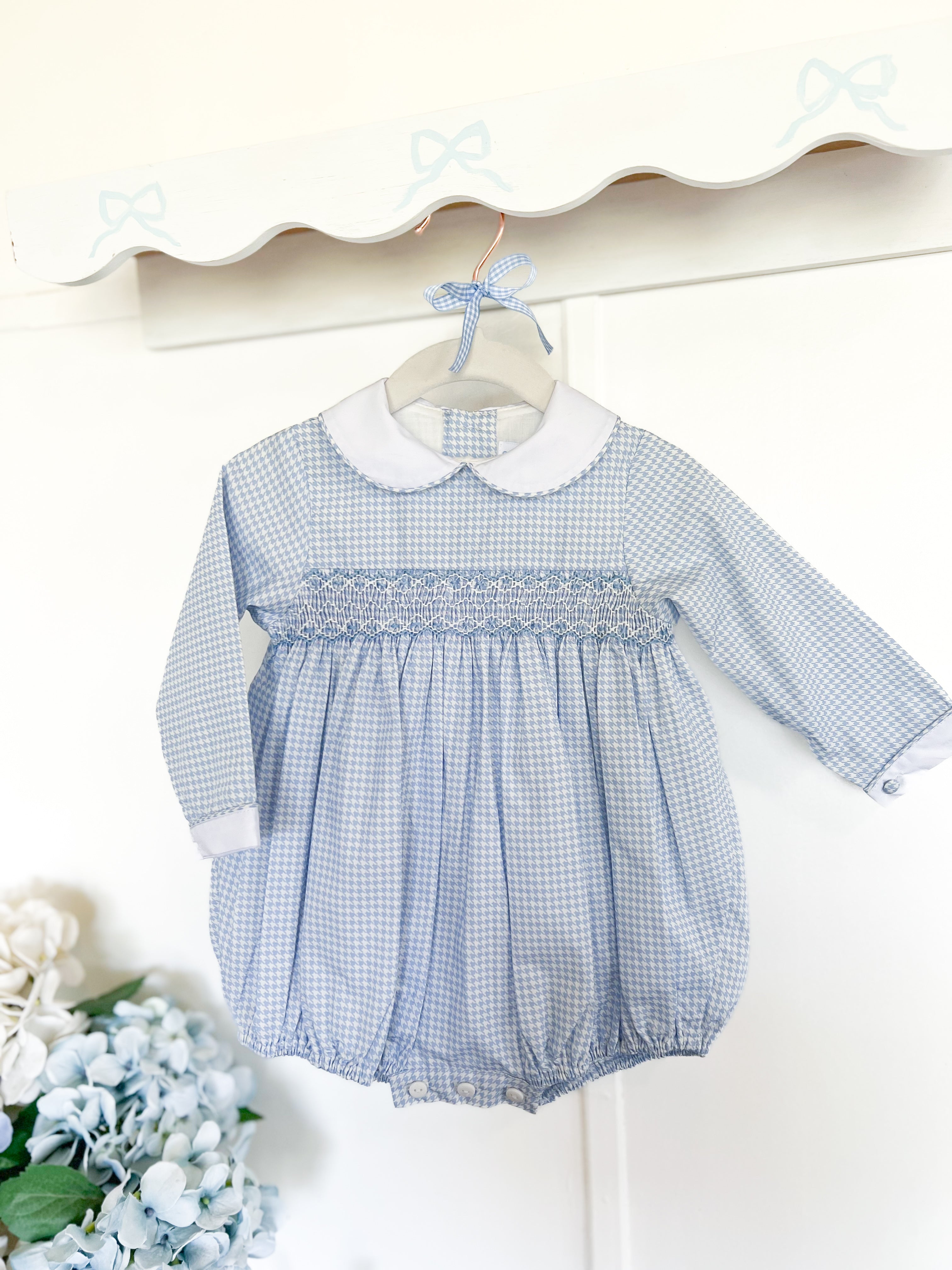 {Sutherby Baby} Signature Smocked Romper ~ Blue Houndstooth