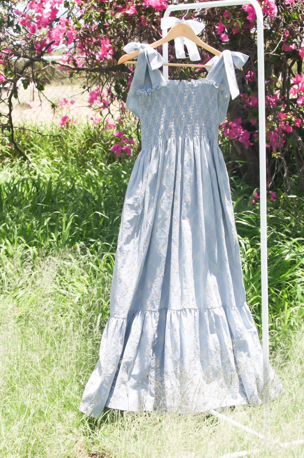 {Sutherby Ladies} 'Bridie' ~ Embroidered Blue Bow Trellis