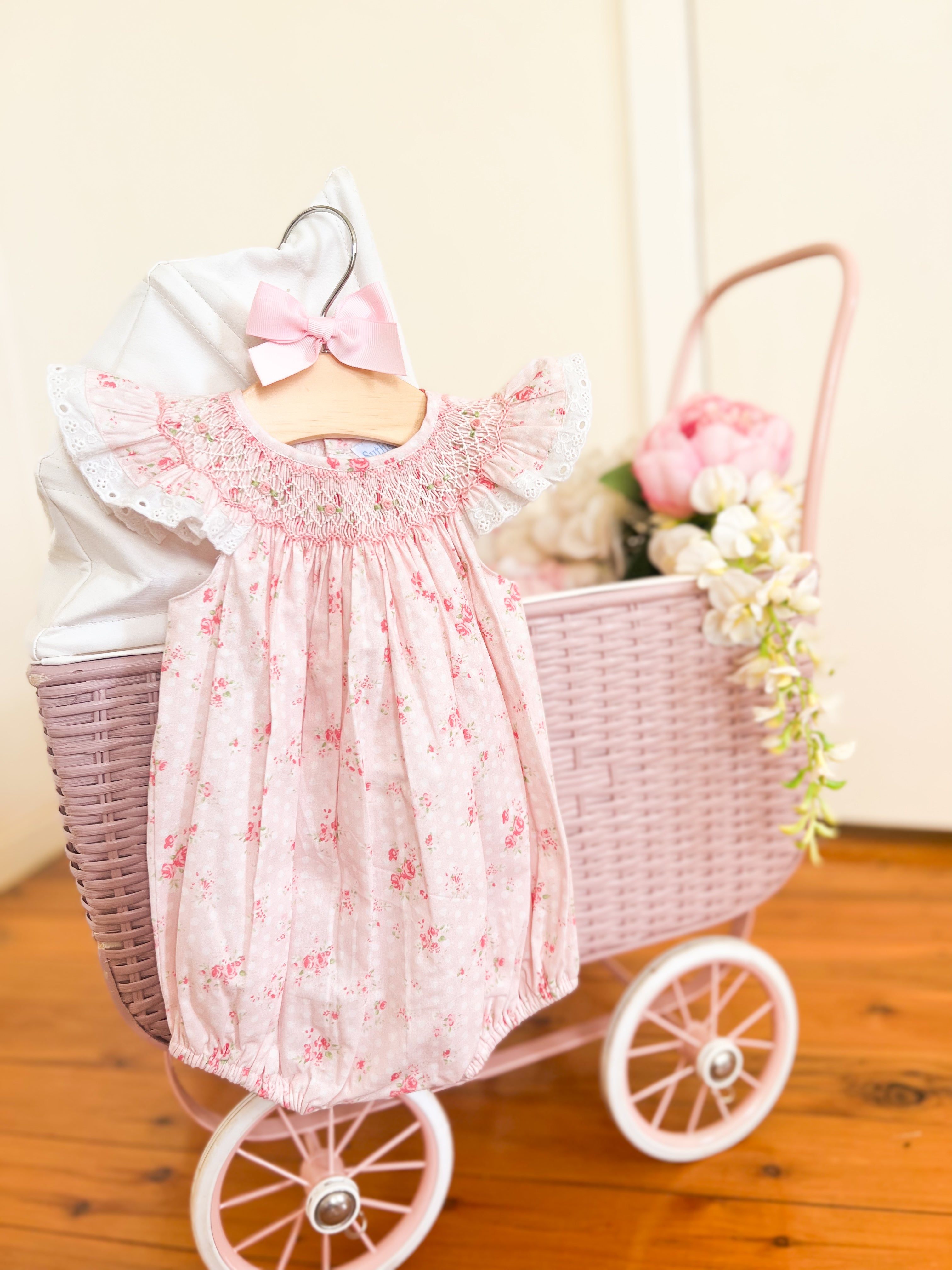 The Smocked Bishop Romper - Vintage Roses