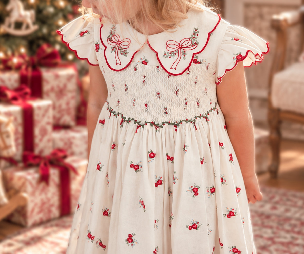 {Sutherby Girls} Signature Smocked Dress ~ Crimson Posy