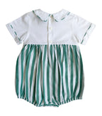 {Sutherby Boys} Belted Romper ~ Evergreen Stripe
