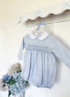 {Sutherby Baby} Signature Smocked Romper ~ Blue Houndstooth