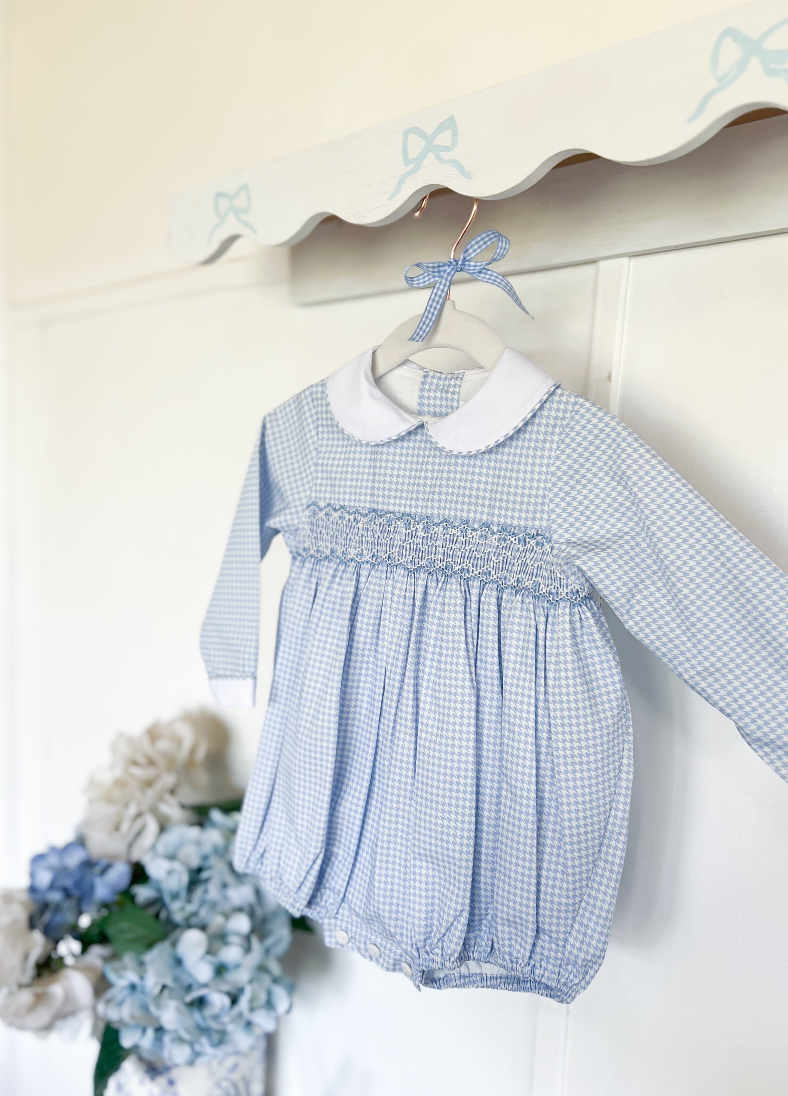 {Sutherby Baby} Signature Smocked Romper ~ Blue Houndstooth