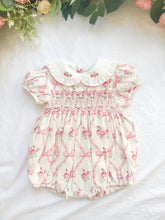 Load image into Gallery viewer, The Smocked Romper ~ Pink Bow Trellis
