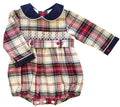 The Smocked Romper - Carnation Red/Navy Tartan
