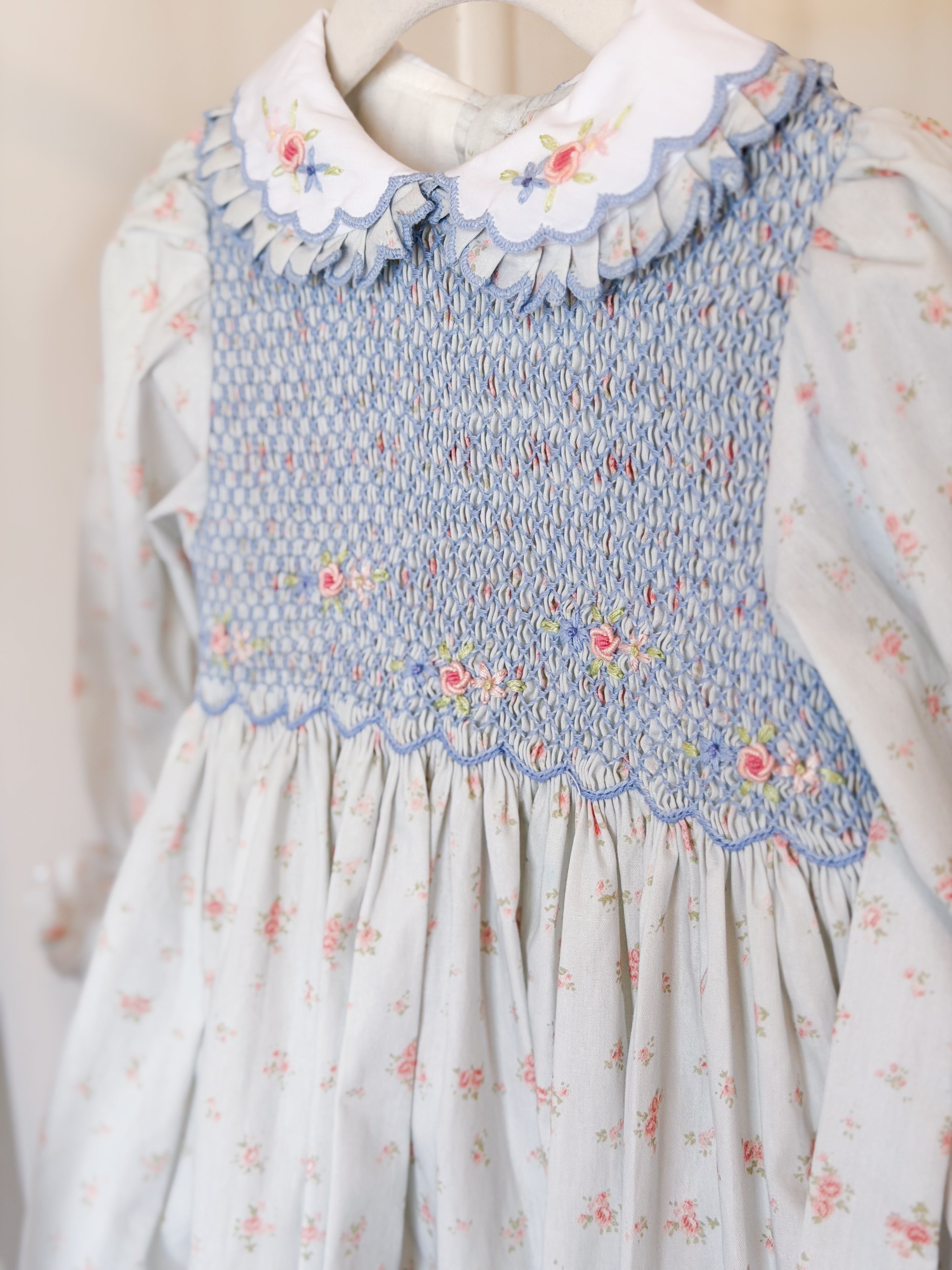 {Sutherby Girls} Signature Smocked Dress ~ Blue Coquette Roses
