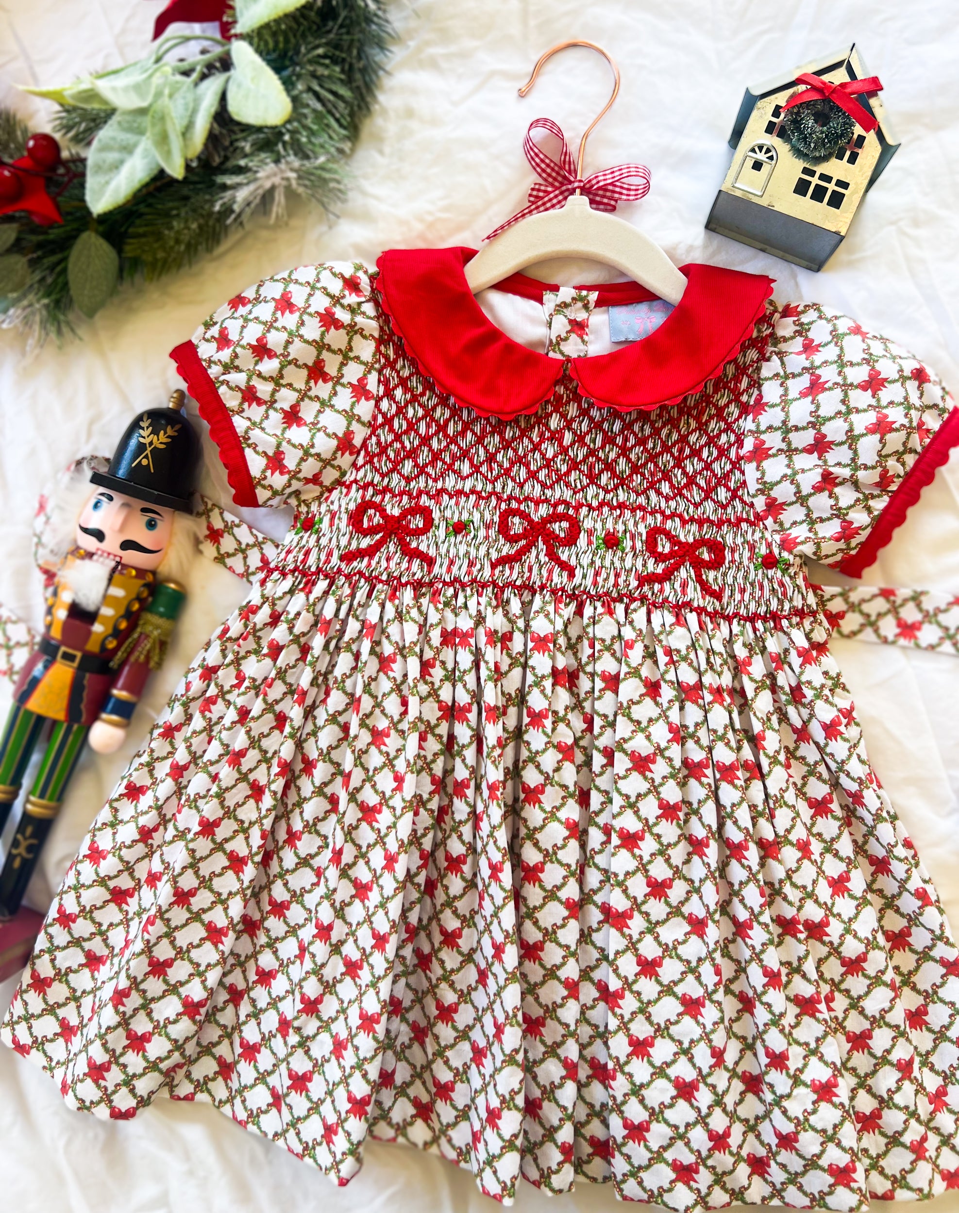 {Sutherby Girls} Signature Smocked Dress ~ Holiday Garland Trellis