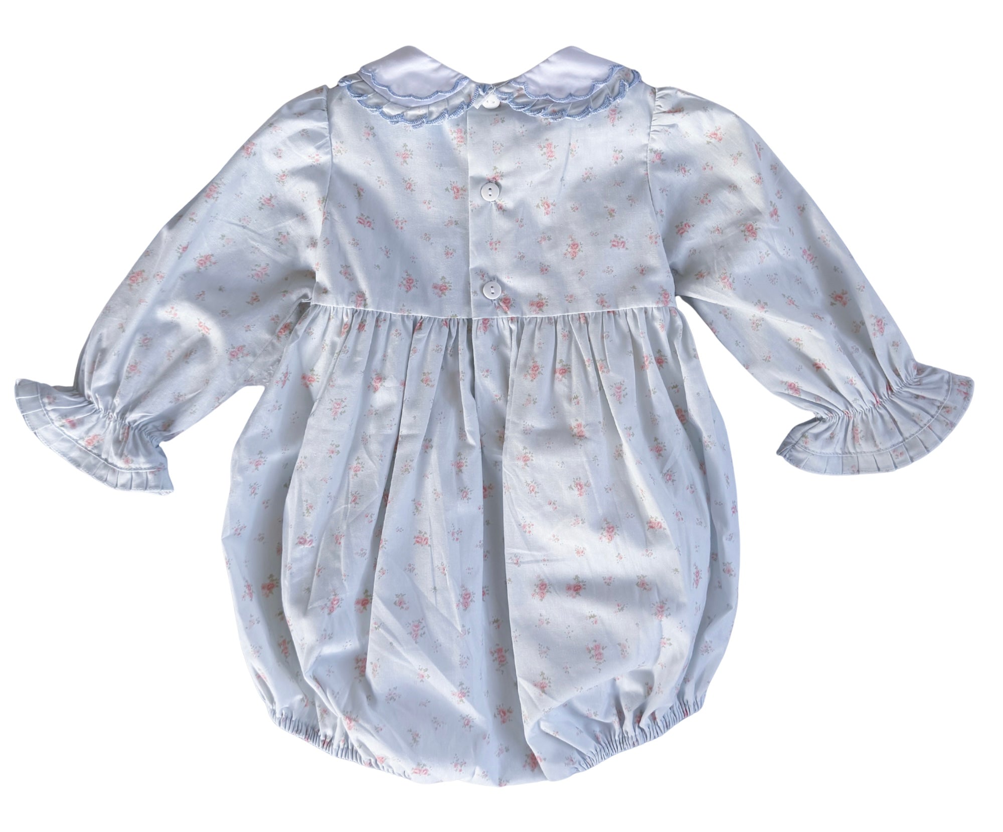 {Sutherby Girls} Signature Smocked Romper ~ Blue Coquette Roses