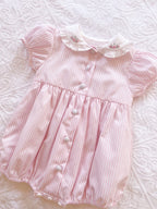 Pastel Pink Striped Embroidered Romper