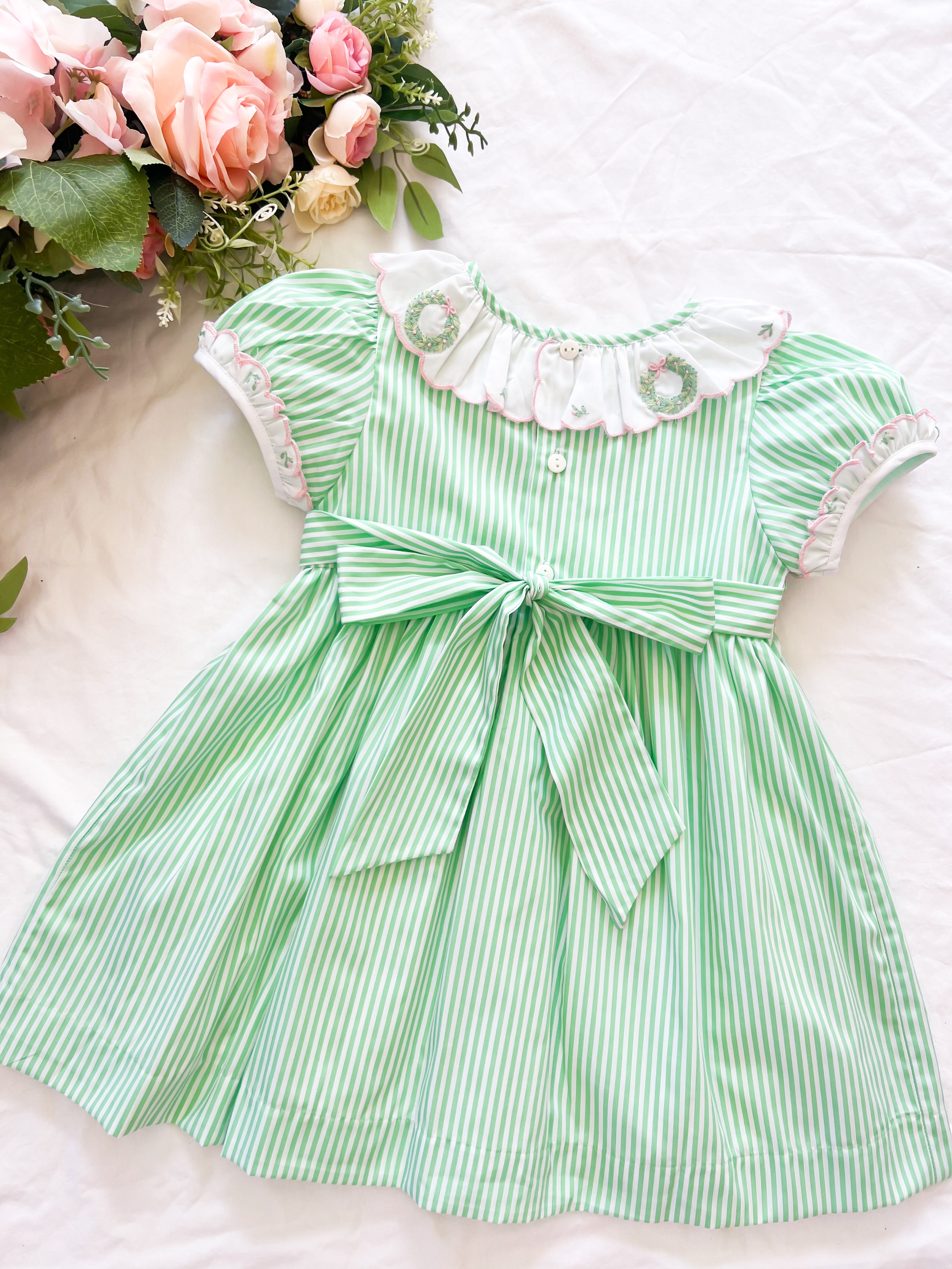 {Sutherby Girls} Signature Smocked Dress ~ Peppermint Candy Green & Pink