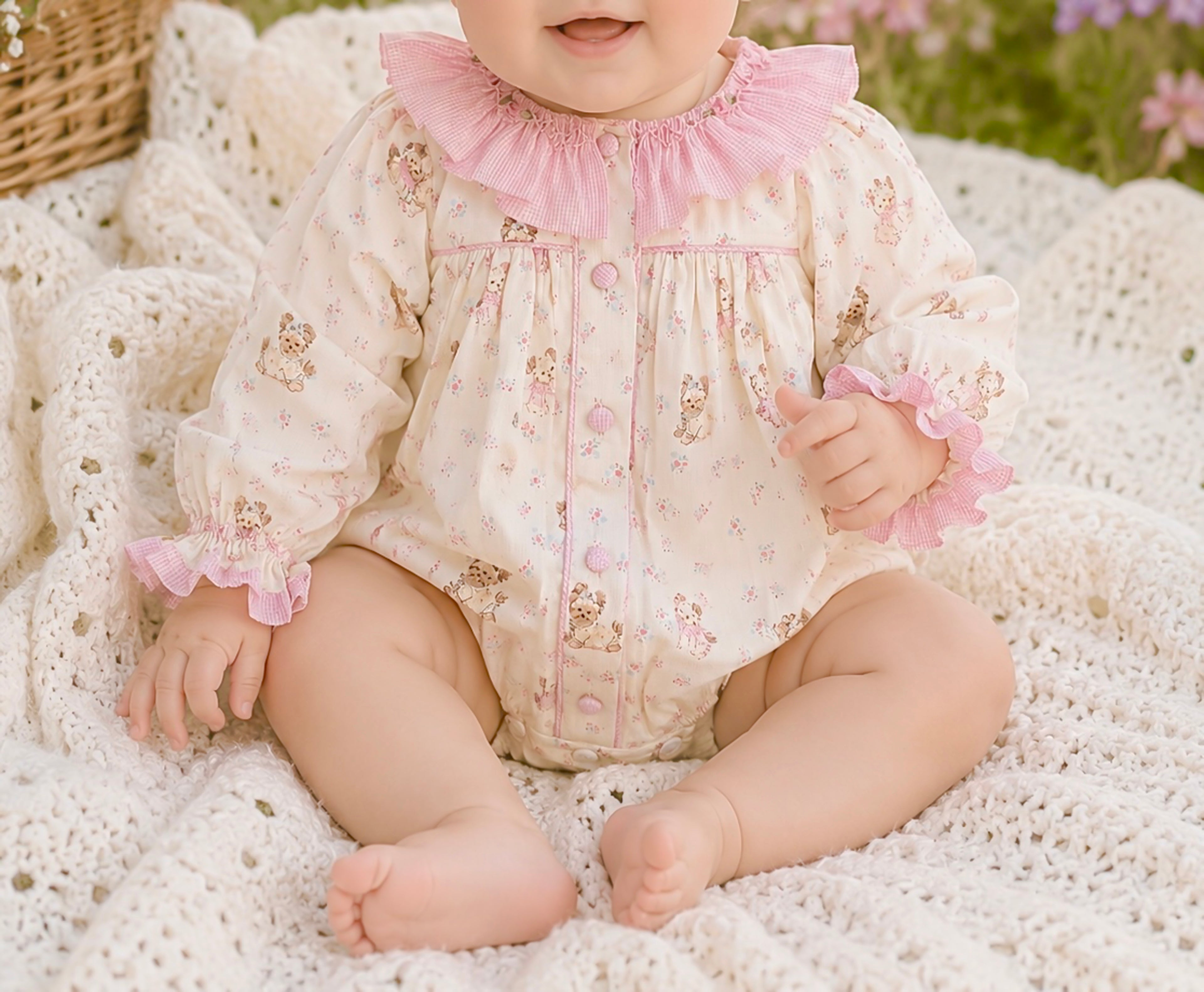 {Sutherby Girl’s} Signature Smocked Romper ~ Vintage Puppies
