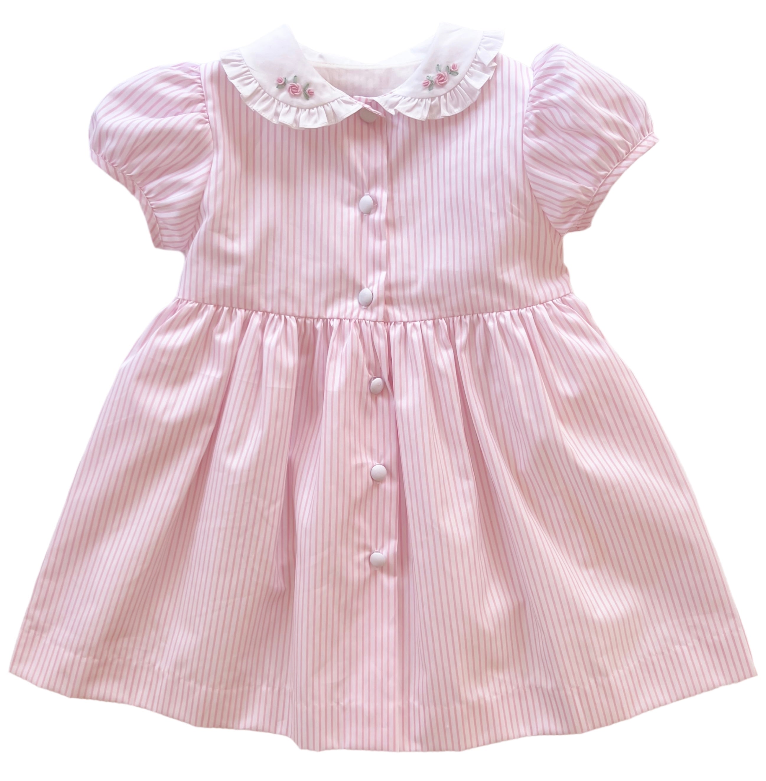Pastel Pink Striped Embroidered Dress