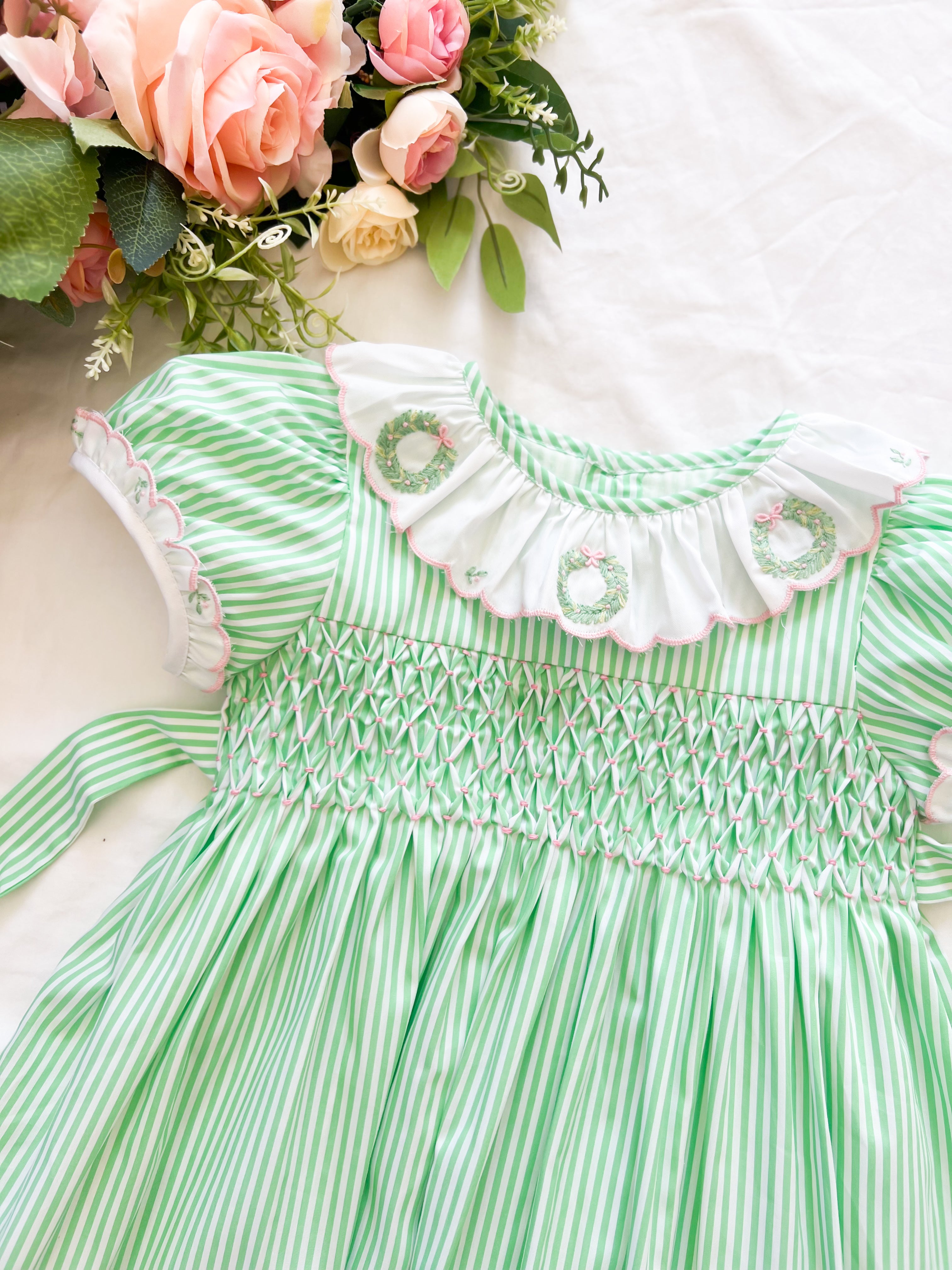 {Sutherby Girls} Signature Smocked Dress ~ Peppermint Candy Green & Pink