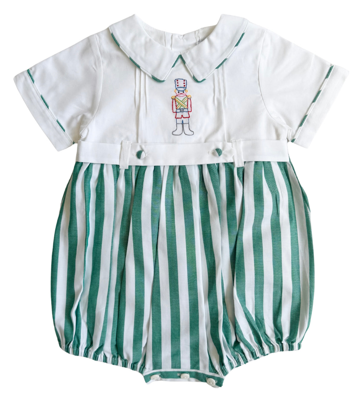 {Sutherby Boys} Belted Romper ~ Evergreen Stripe