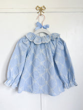 Load image into Gallery viewer, Embroidered Blue Trellis Bow Blouse
