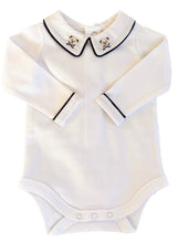 Load image into Gallery viewer, The Collared Bodysuit - ‘Storybook Teddy’ w/ Navy Piping
