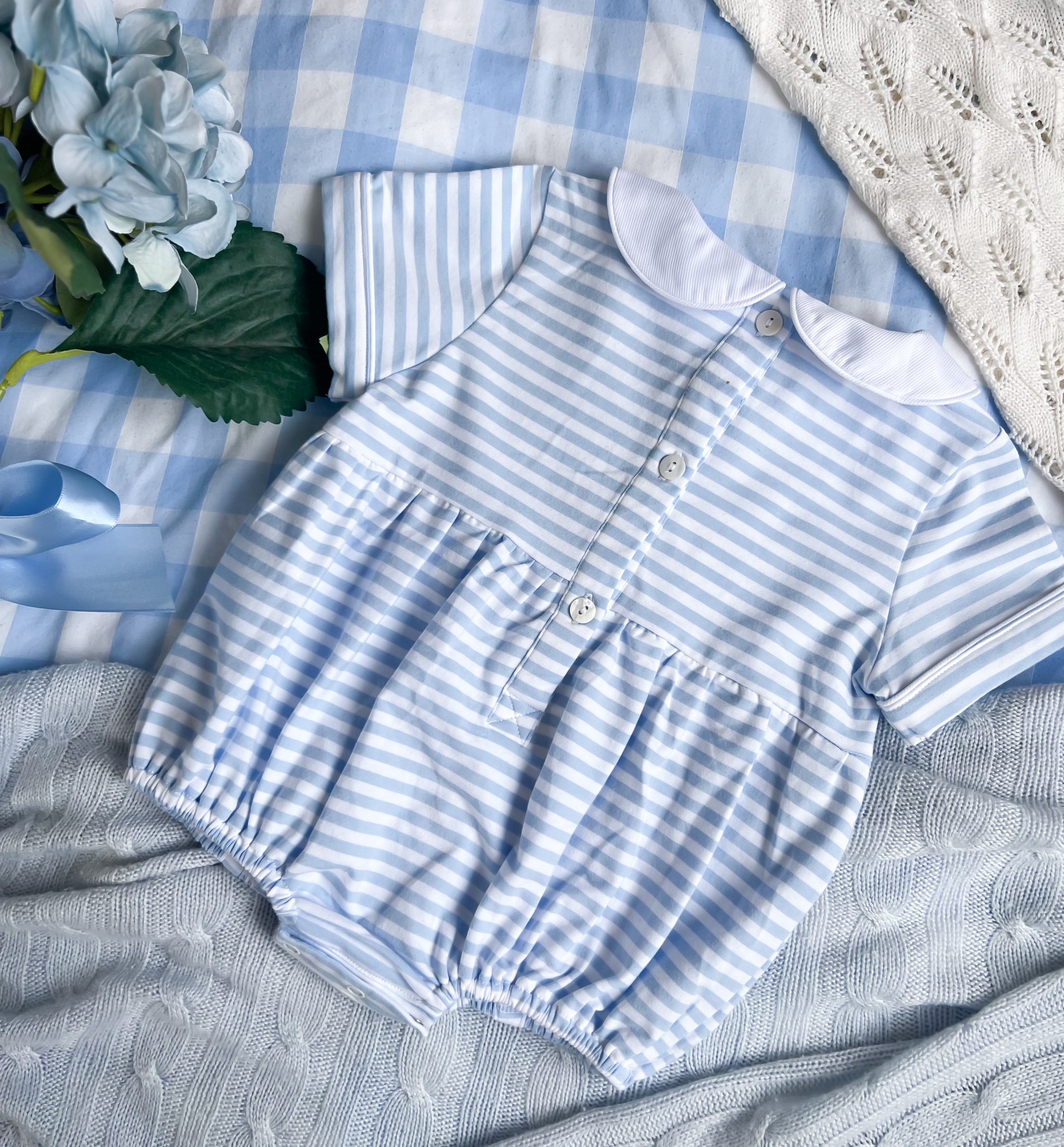 The Smocked Layette Romper - Blue Sheep
