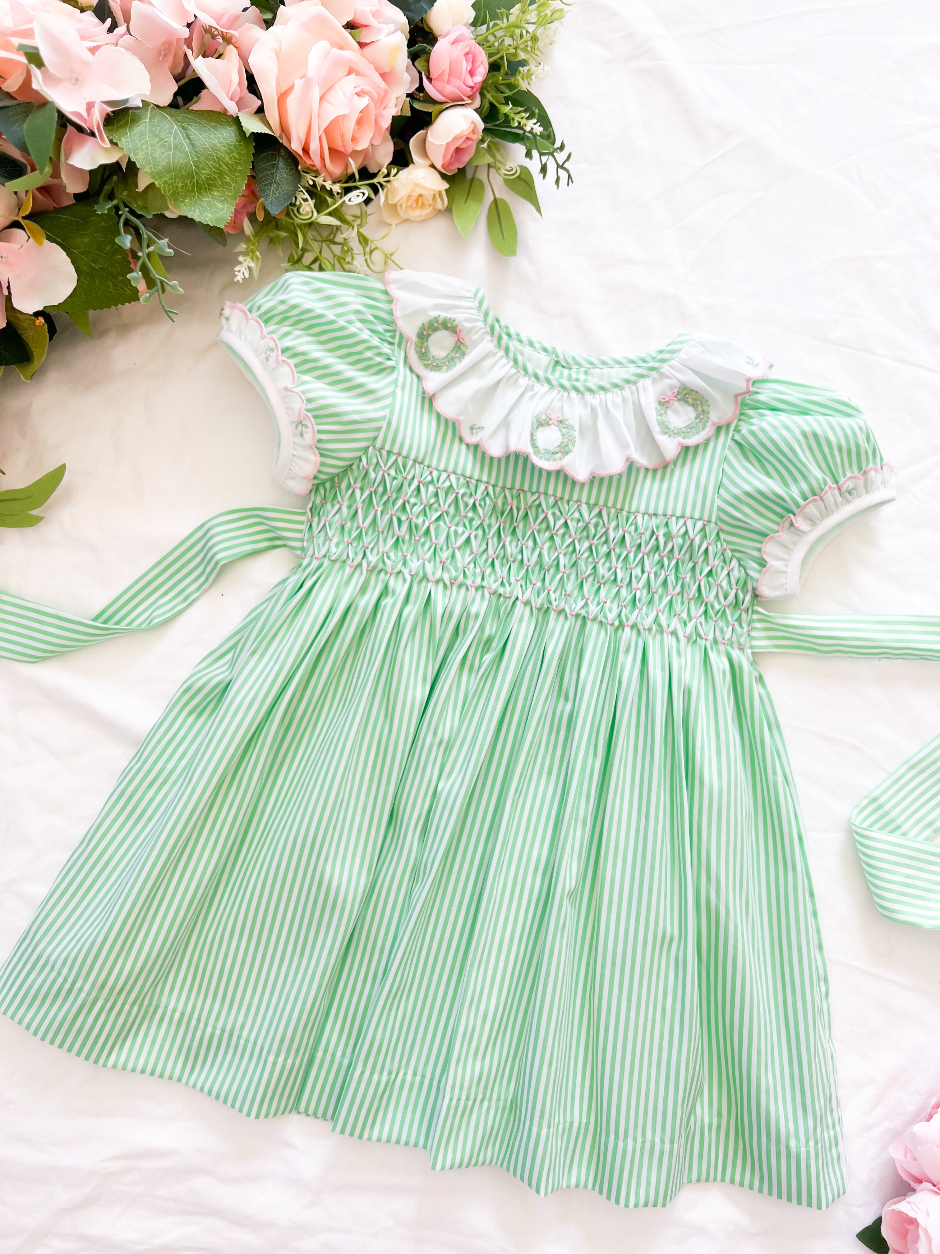 {Sutherby Girls} Signature Smocked Dress ~ Peppermint Candy Green & Pink
