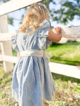 Load image into Gallery viewer, Embroidered Blue Trellis Bow Dress
