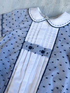 The Pleated Romper ~ Navy Striped Swiss Dot