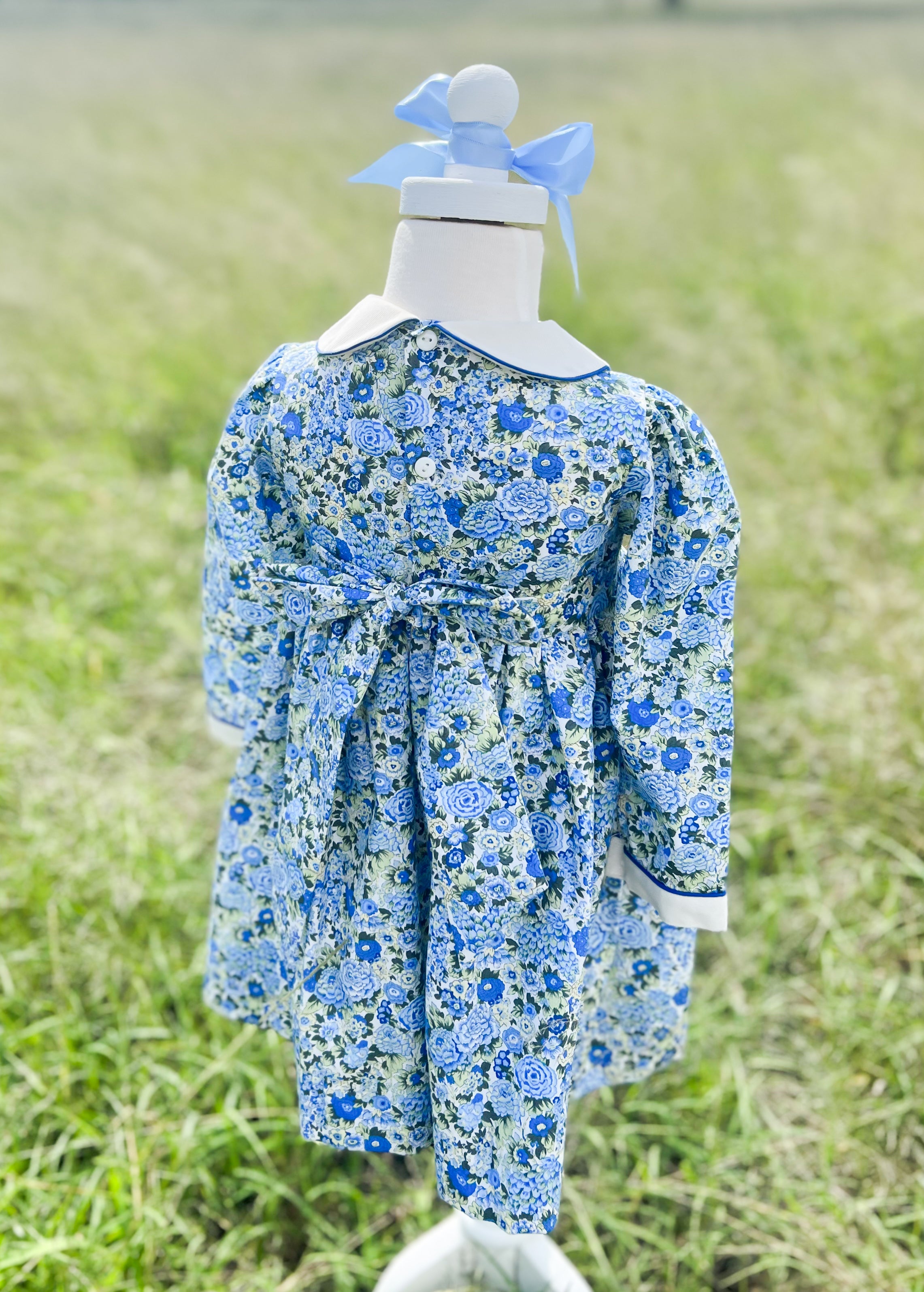 The Smocked Dress - Blue & Green Winter Floral