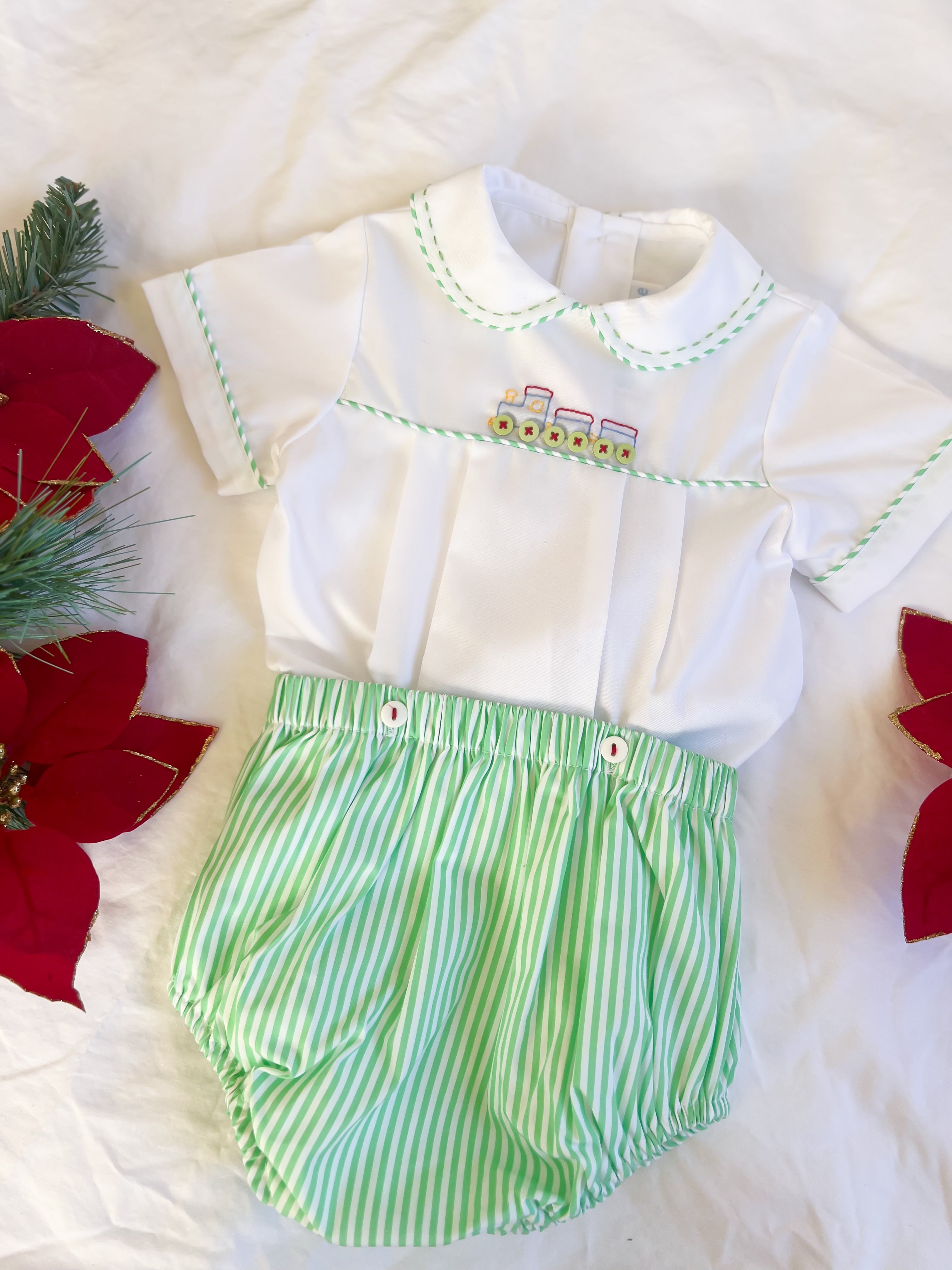 {Sutherby Boys} Festive Train 2pc Set ~ Peppermint Green Striped