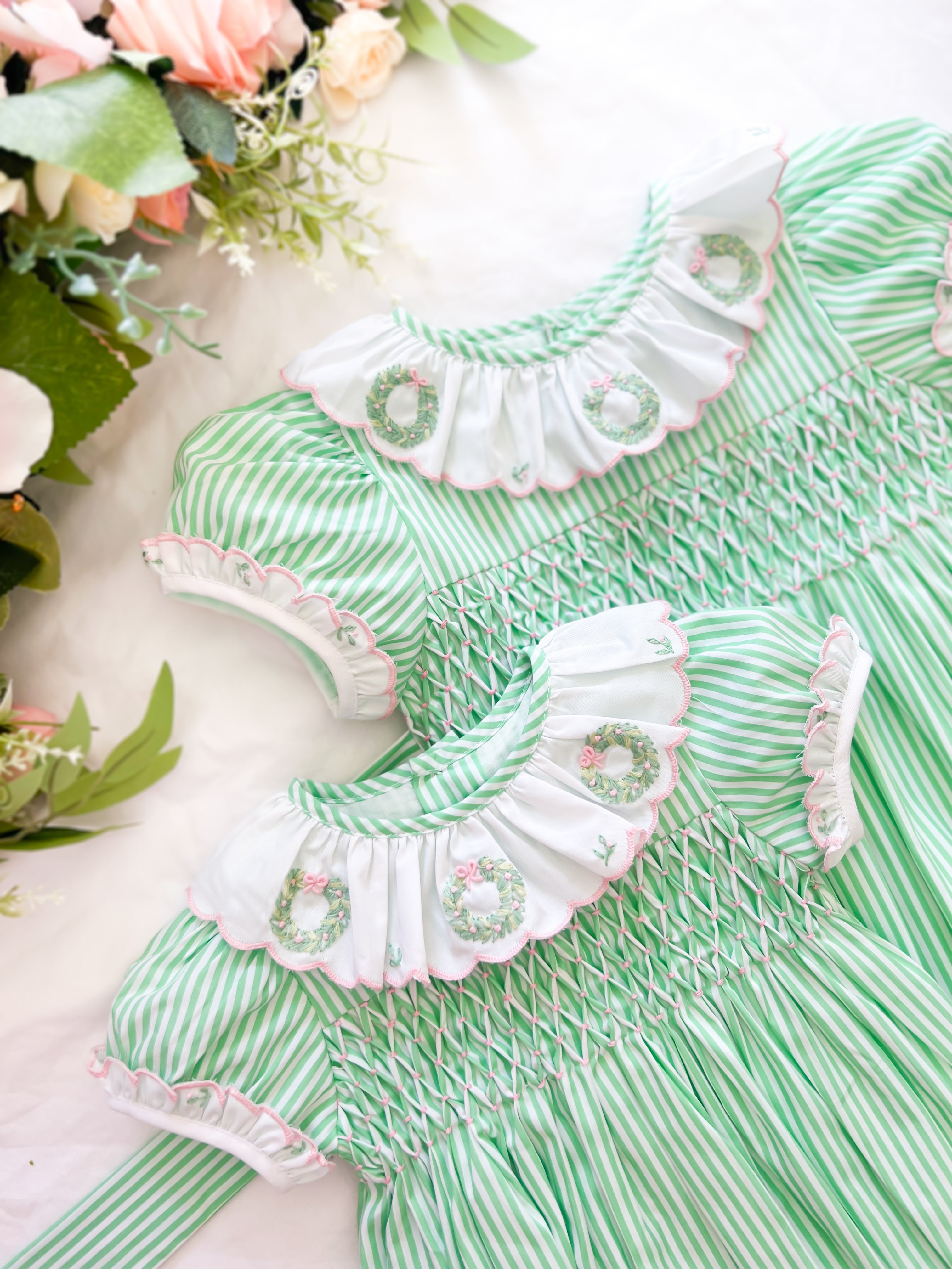{Sutherby Girls} Signature Smocked Dress ~ Peppermint Candy Green & Pink