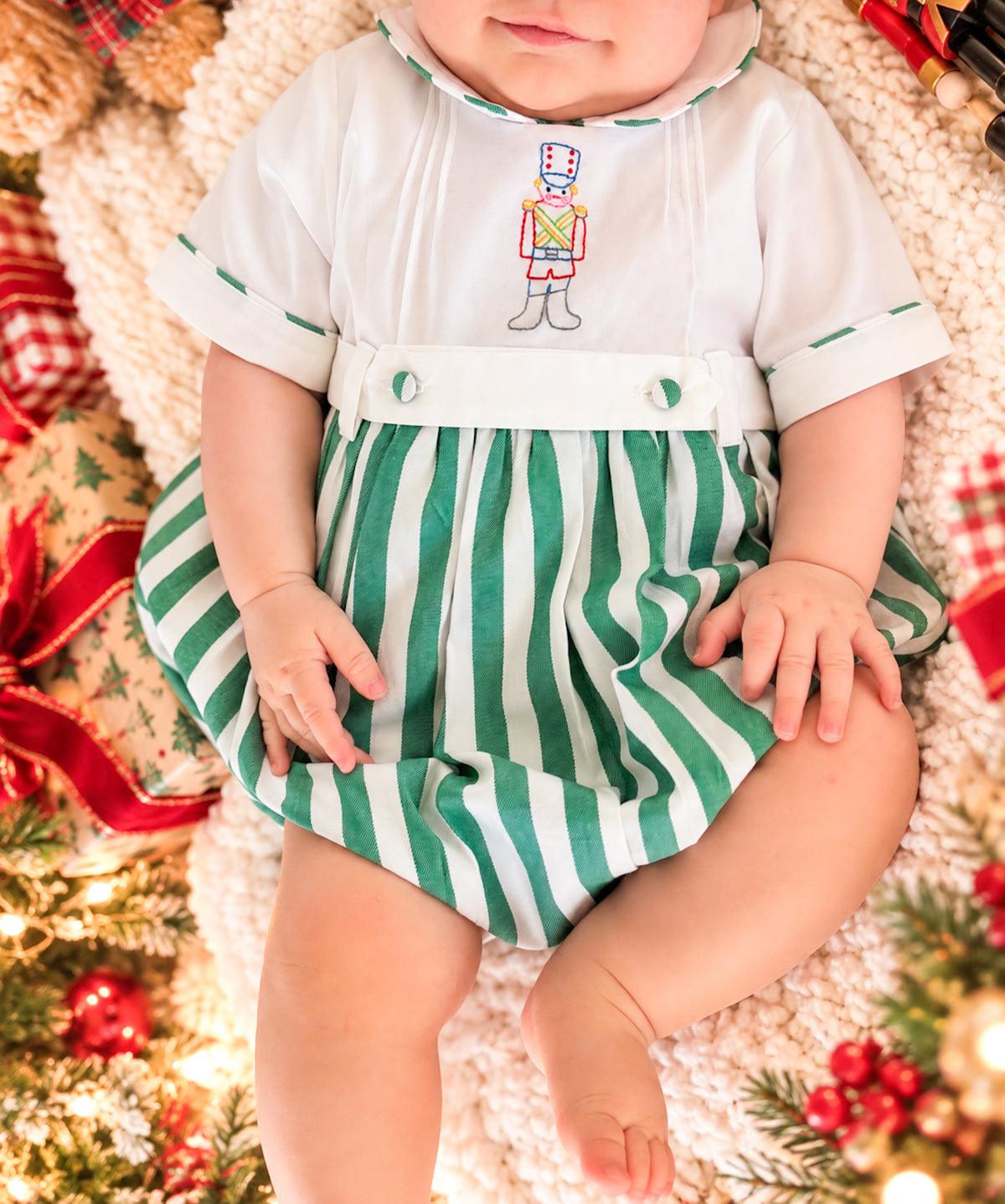 {Sutherby Boys} Belted Romper ~ Evergreen Stripe