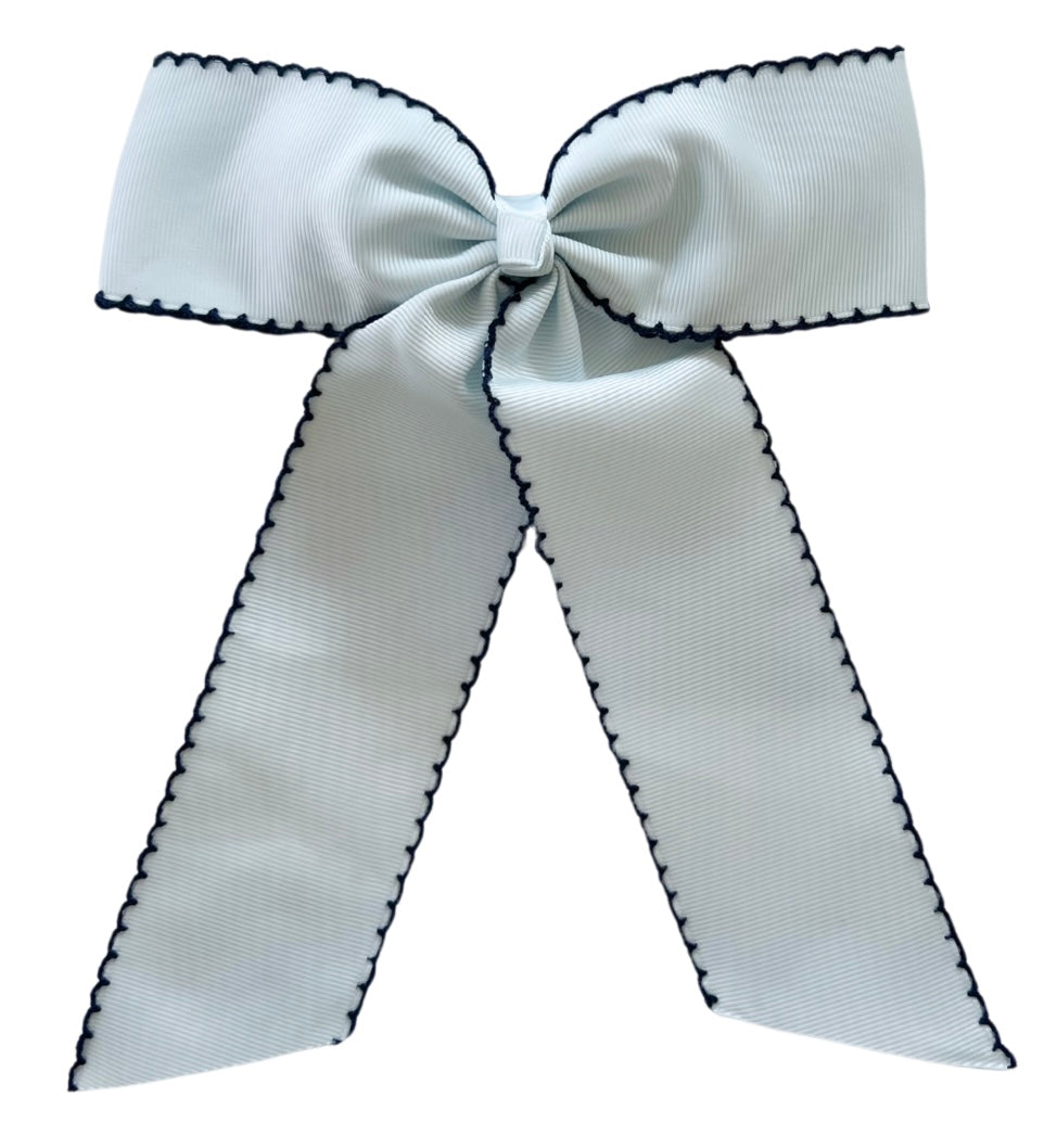 The Preppy Long Hair Bow - Pale Blue/Navy