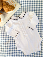 Load image into Gallery viewer, The Collared Bodysuit - ‘Storybook Teddy’ w/ Navy Piping
