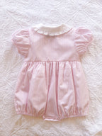 Pastel Pink Striped Embroidered Romper