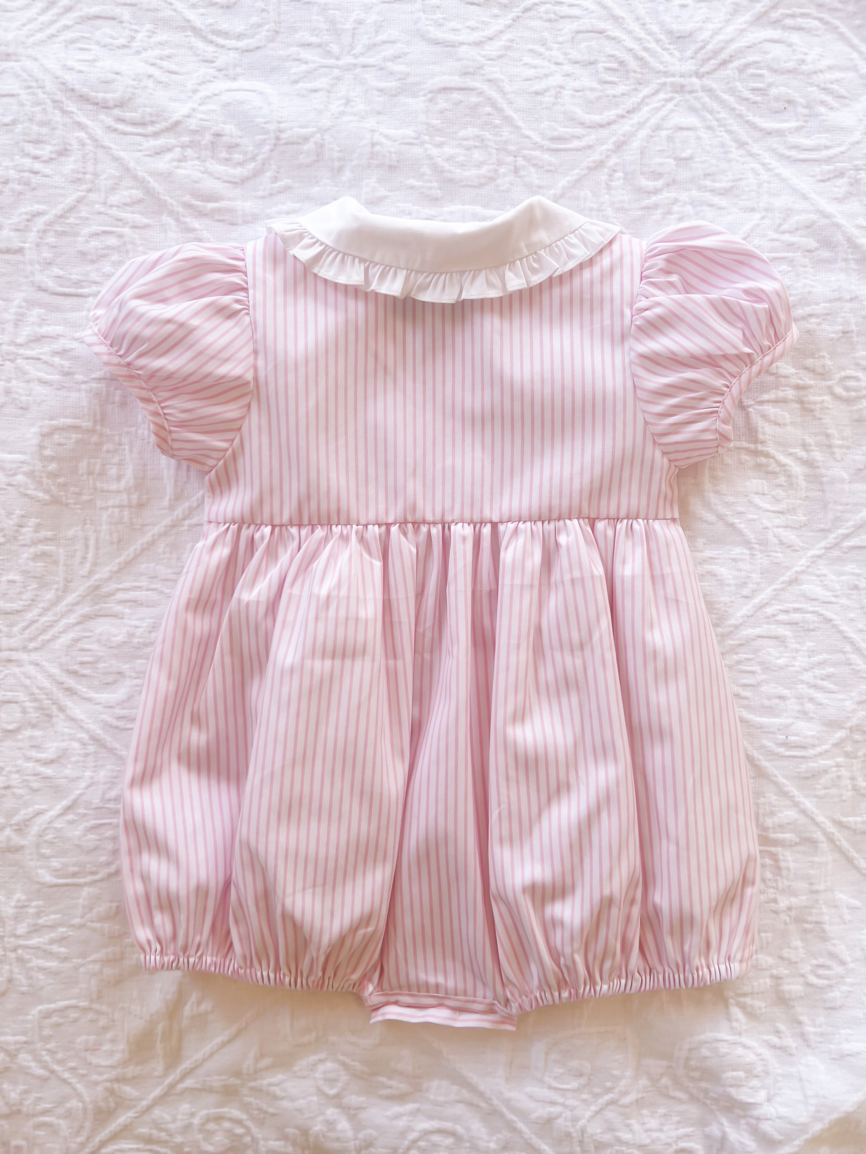 Pastel Pink Striped Embroidered Romper