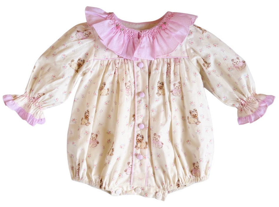 {Sutherby Girl’s} Signature Smocked Romper ~ Vintage Puppies