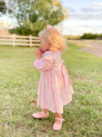 The Smocked Pinafore - Baby Pink Houndstooth