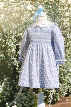 {Sutherby Girls} Signature Smocked Dress ~ Blue Forget Me Nots