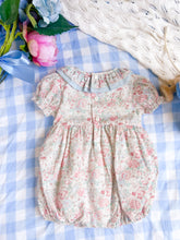 Load image into Gallery viewer, The Smocked Romper - Pink &amp; Blue Bunny Floral
