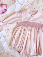 The Smocked Romper - Baby Pink Houndstooth
