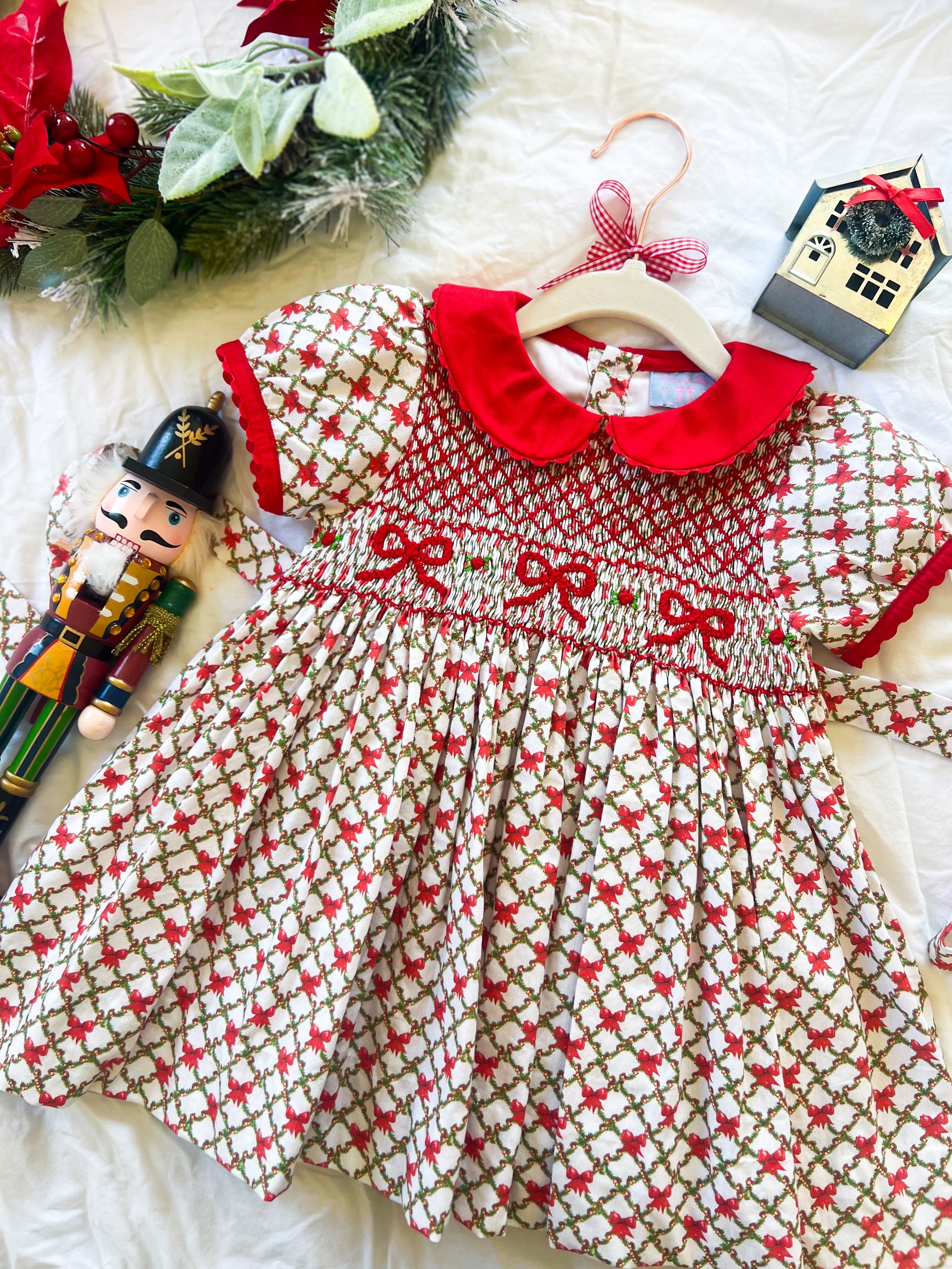 {Sutherby Girls} Signature Smocked Dress ~ Holiday Garland Trellis