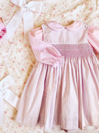 The Smocked Pinafore - Baby Pink Houndstooth