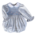 {Sutherby Girls} Signature Smocked Romper ~ Blue Coquette Roses