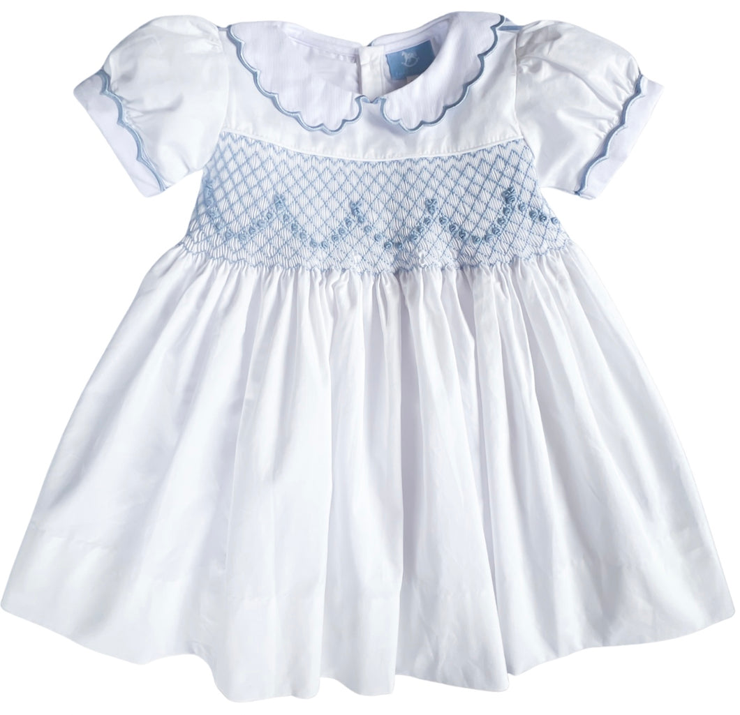 {Sutherby Girls} Signature Celebration Smocked Dress ~ Pale Blue/White