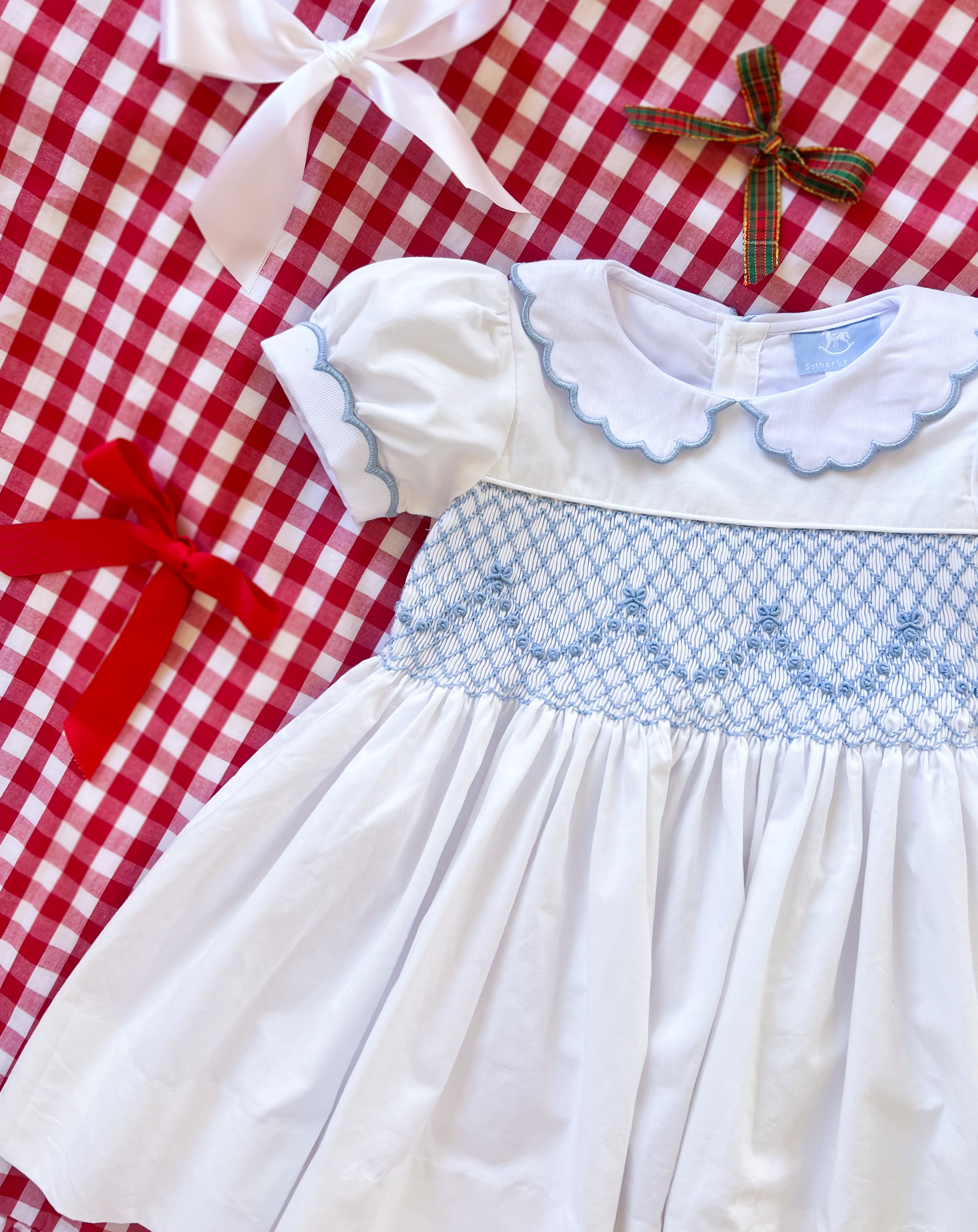 {Sutherby Girls} Signature Celebration Smocked Dress ~ Pale Blue/White