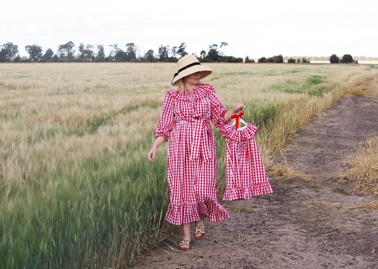 {Sutherby Ladies} Signature ‘Lola' Capelet Dress ~ Classic Red Gingham